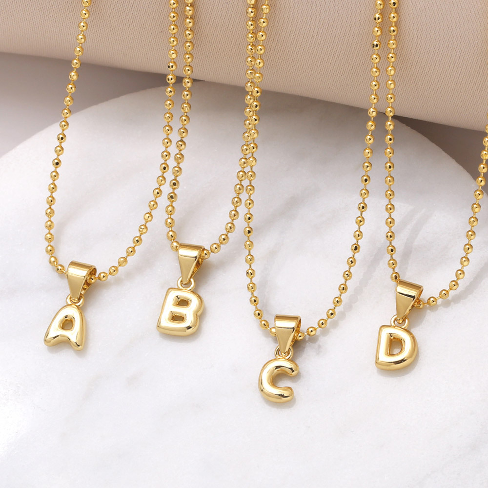 Initial Letter Pendant Necklace Gold Plated Copper Puffy Bubble Alphabet 3D Bead Chain Dainty Jewelry For Women
