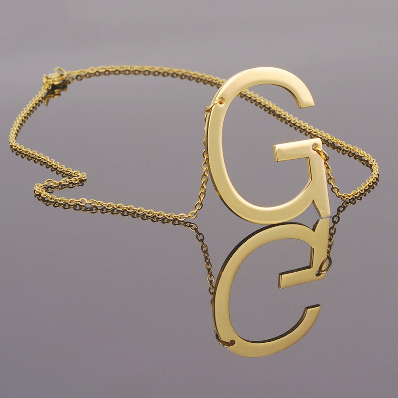 Large Initial Necklace 18K Gold Plated Stainless Steel Minimalist Capital Letter Alphabet Pendant Jewelry For Women Daily