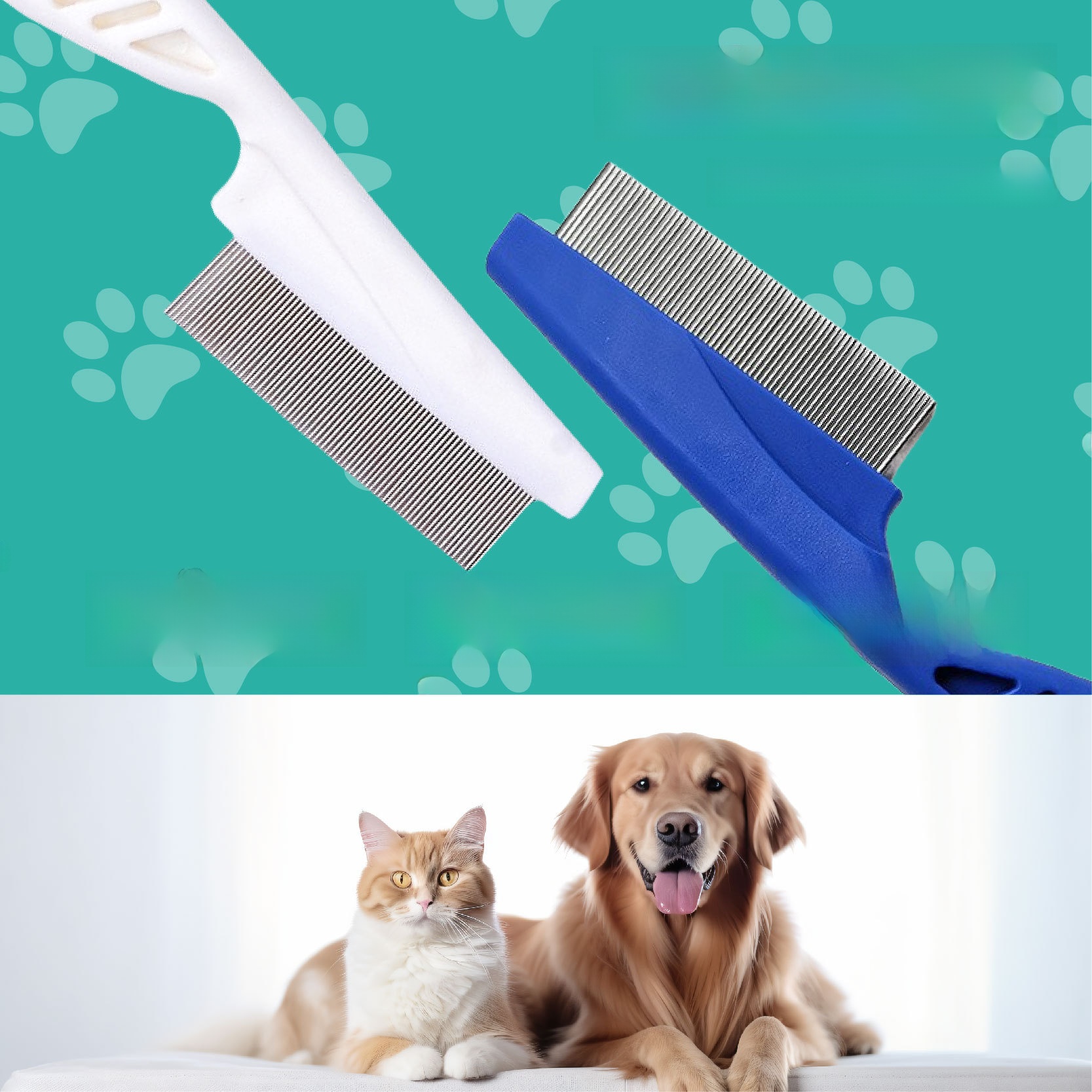 Stainless Steel Pet Flea Comb Fine Tooth De-shedding Tool For Cats And Dogs Portable Plastic Anti-Slip Handle Grooming Brush For Massaging And Cleaning Loose Pet Hair