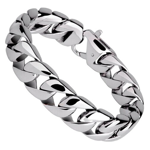 Men Cuban Link Chain Bracelet Stainless Steel Hip Hop Highly Polished Geometric Jewelry