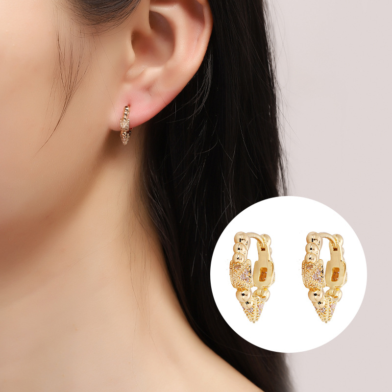 Geometric Triangle Rivet Hoop Earrings For Women Alloy Micro Pave Zircon Stainless Steel Post Niche Design Luxury