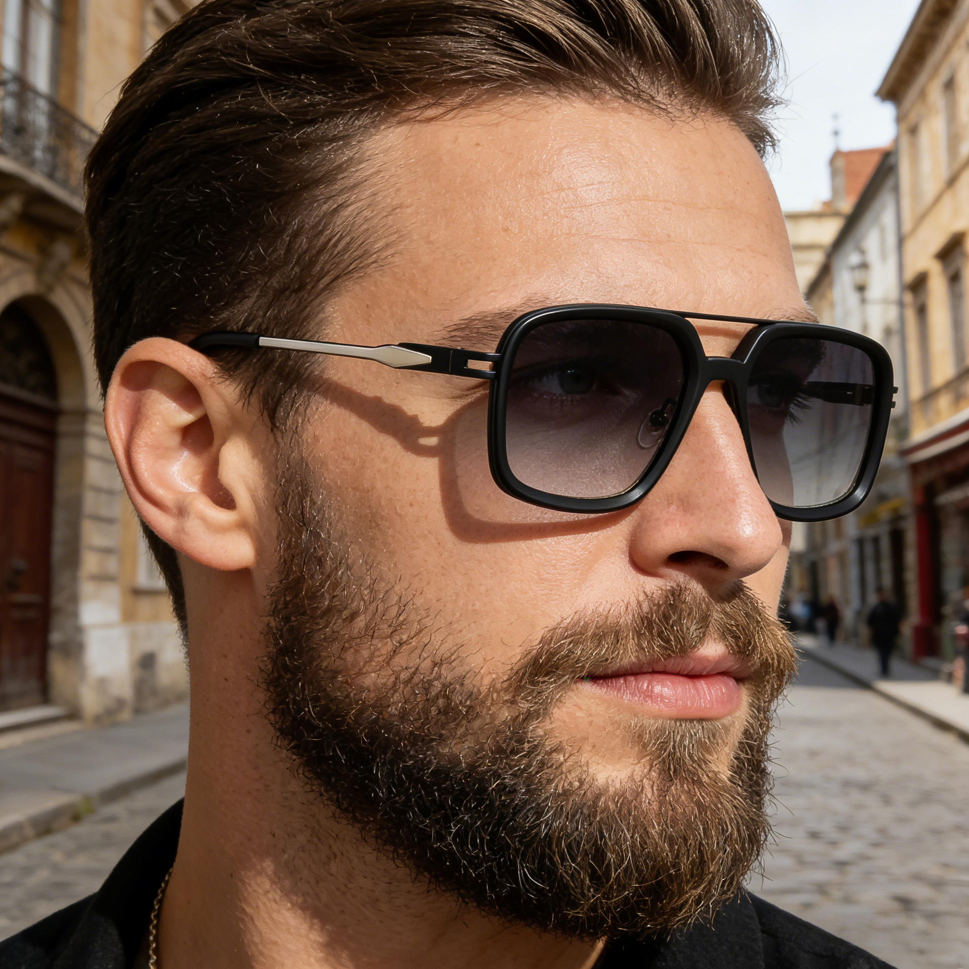 Wholesale Retro Square Frame Double Bridge Sunglasses For Men - Everful