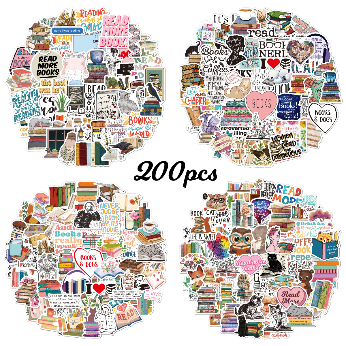 Reading Theme Vinyl Stickers Waterproof Decorative Decals For Water Bottles Laptop E-reader Skateboard Luggage Book Lovers Gifts