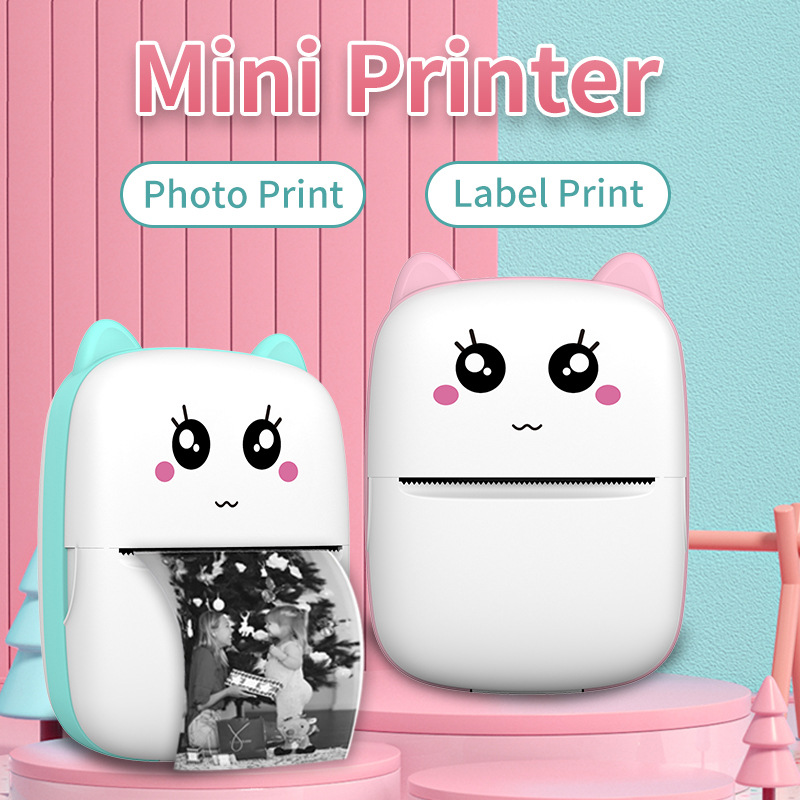 Portable Mini Thermal Printer Wireless Bluetooth Pocket Photo Printer Inkless Cat Shape Handheld Label Maker Machine For Study Notes Memo Photo Printing Students Kids Gift