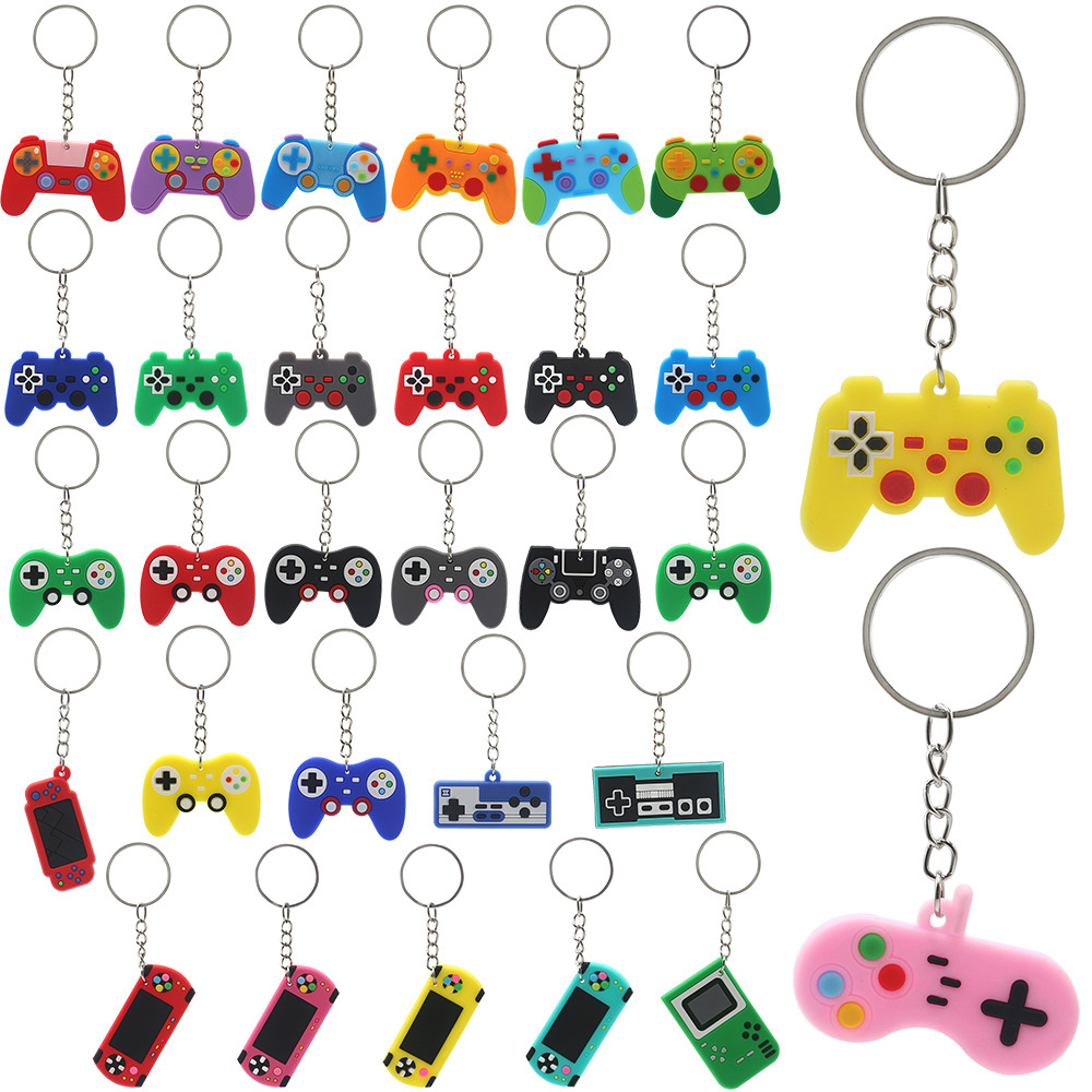 Creative PVC Silicone Game Controller Keychain Set Mini Retro Gamepad Console Key Ring For Video Gaming Theme Party Favors Birthday Gifts Boys Kids Accessories