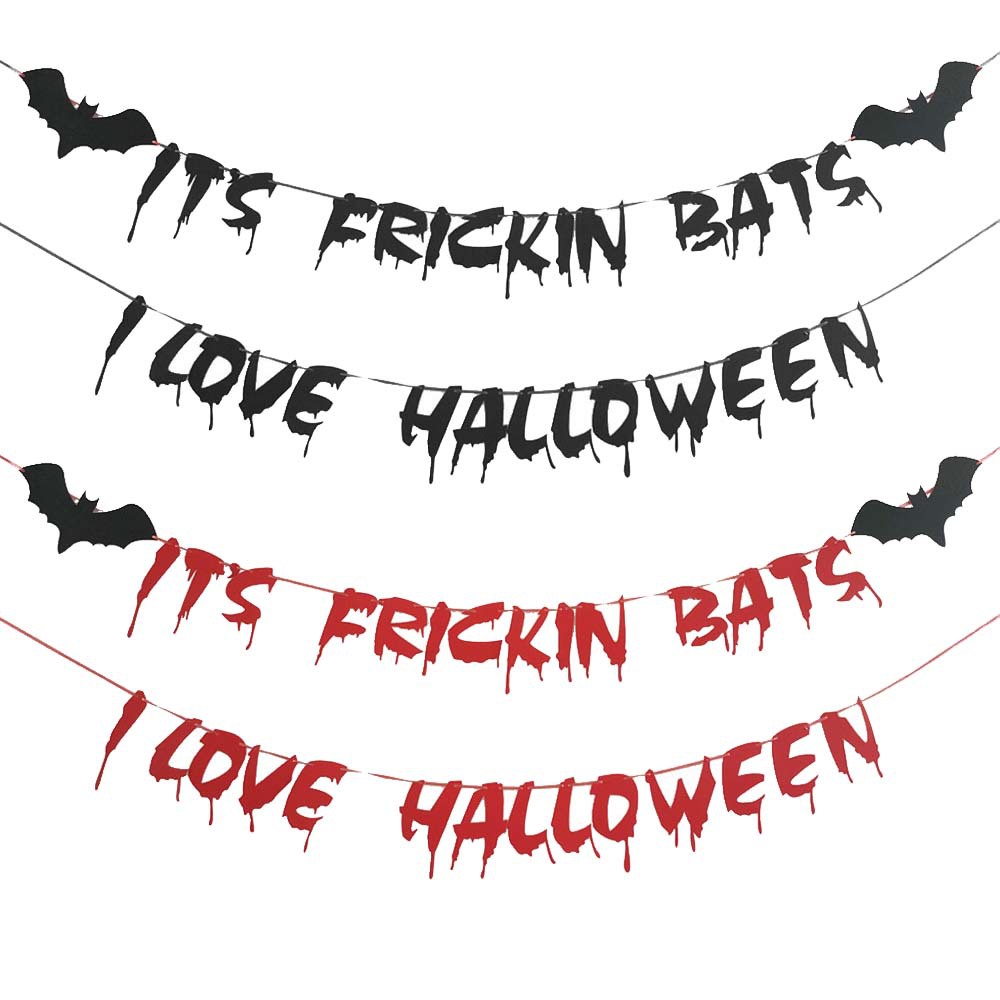Glitter Paper Halloween Banner It's Frickin Bats I Love Halloween Hanging Garland For Haunted House Party Bat Theme Decoration DIY Pull Flag