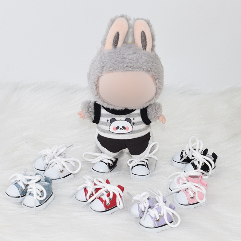 Miniature Doll Canvas Shoes 3.8cm Canvas Rubber Sole High-top Lace-up For 10cm Cotton Dolls Plush Toys DIY Cute Fashionable Accessories