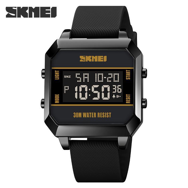 SKMEI Men Sport Digital Watch Waterproof Chronograph Alarm Dual Time EL Light Zinc Alloy Square Case With Silicone Strap