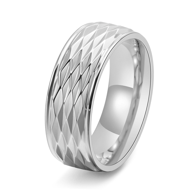 Men Ring Titanium Stainless Steel Rhombus Pattern Geometric Punk Style Fashion Band Male Jewelry