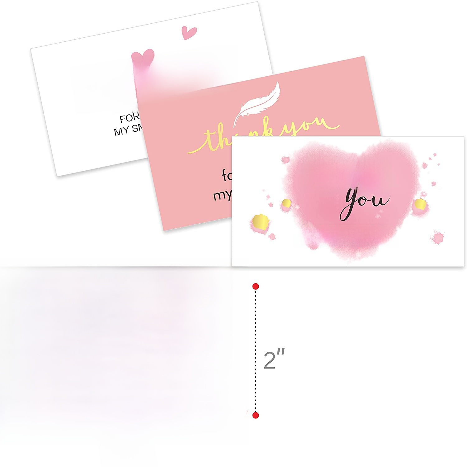 50PCS Small Business Thank You Cards 300GSM Copperplate Paper Pink Gold Foil Stamping After-sales Appreciation Cards For Gift Packaging Decor Online Shop Customers