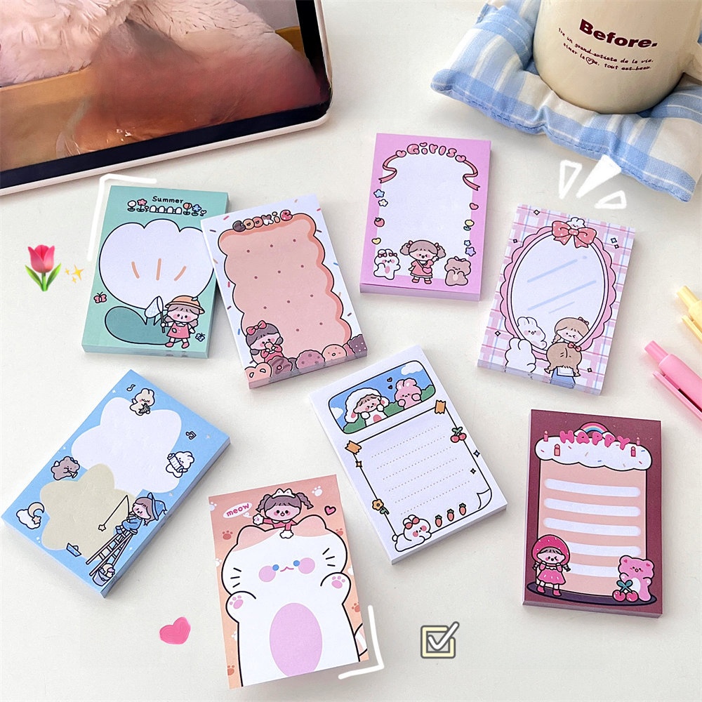 Korean Style Cartoon Animal Bear Monkey Kitten Memo Pad Paper Sticky Note Set For Students School Office Hand Account Journaling Decorative Writing Stationery