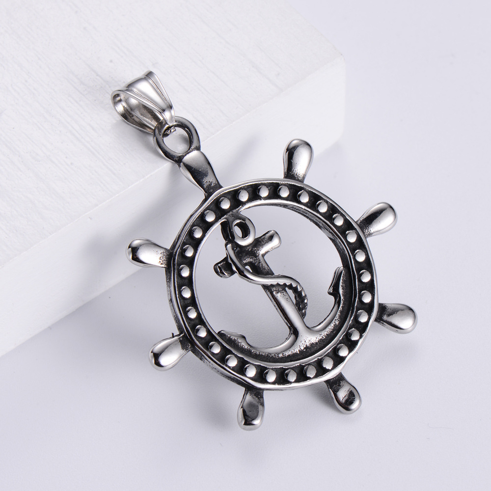 Nautical Anchor Helm Pendant And Chain Necklace Vintage 304 Stainless Steel Caribbean Style Ship Wheel Jewelry Accessory