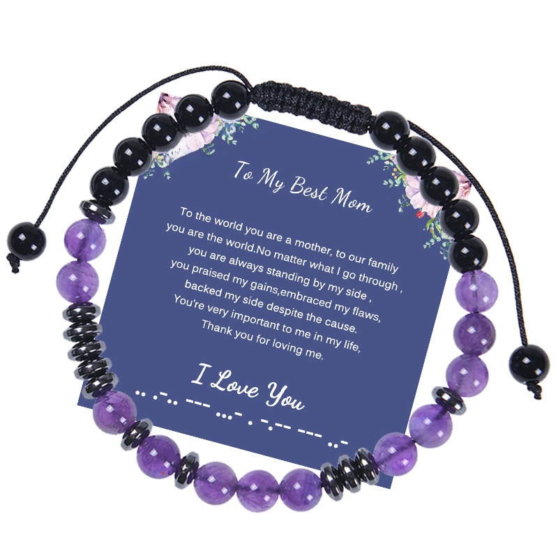 Hot Sale To My Mom Morse Code Bracelet Mom 6mm Amethyst Frosted Stone Bracelet Holiday Gift