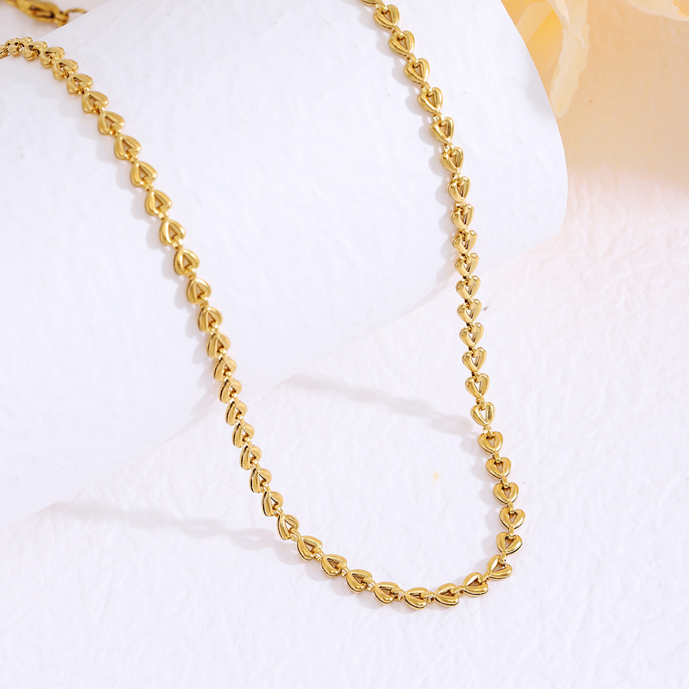 Minimalist Gold Stainless Steel Heart Link Necklace Handmade Chain Choker Fashion Elegant Jewelry For Women Gift