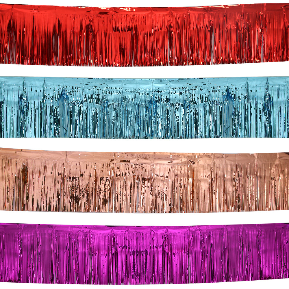 3M Metallic Foil Fringe Curtain Banner Shiny Rain Silk Tassel Garland For Birthday Party Wedding Background Wall Decoration PET Foil Fringe Curtain With Double Sided Adhesive Tape
