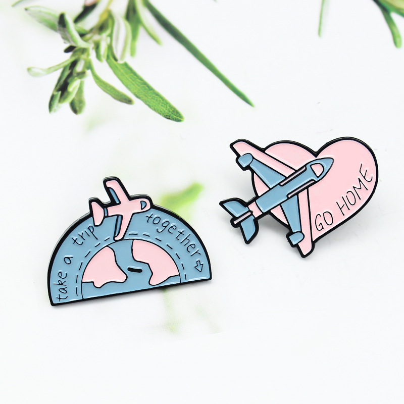 Creative Airplane Enamel Pins Set Cartoon Heart Earth Alloy Brooch Travel Theme Take A Trip Together Go Home Badge Jewelry For Women Men Backpack Clothes Accessories
