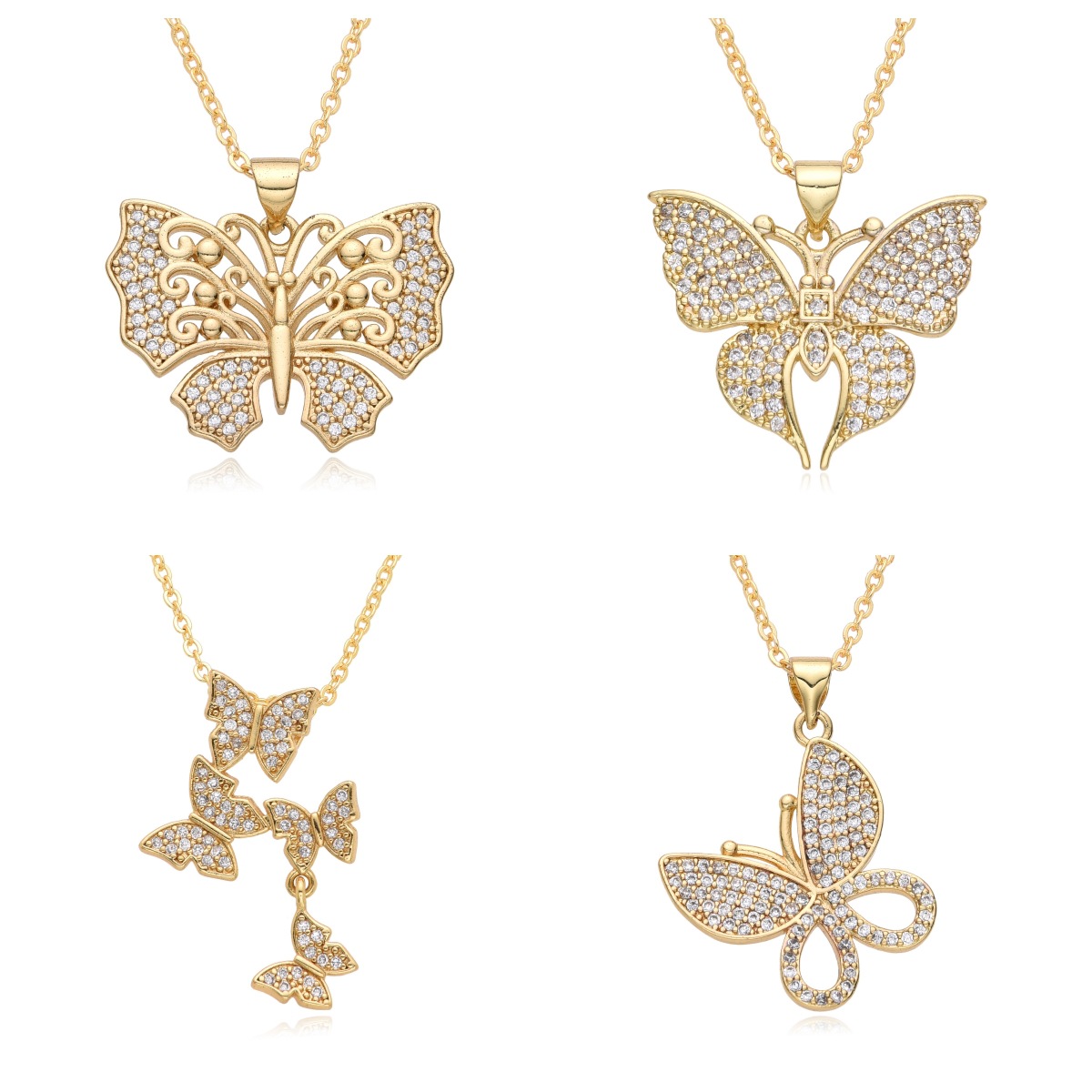 Butterfly Pendant Necklace Gold Plated Copper Zirconia Micro Pave Jewelry For Women Trendy