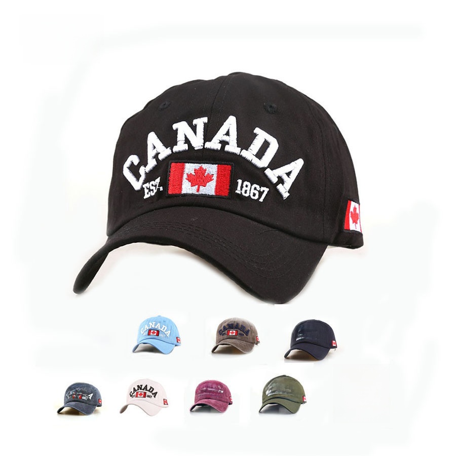 Vintage Washed Cotton Canada Embroidery Baseball Cap With Canadian Maple Leaf Flag Pattern Adjustable Sun Hat For Men Women Outdoor Casual Headwear