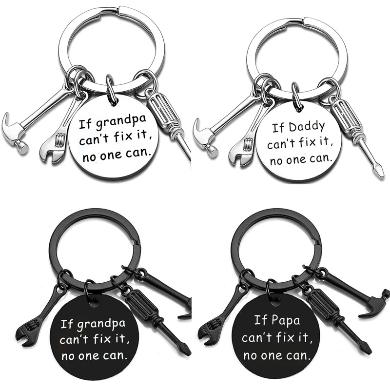 Stainless Steel Father's Day Gift Keychain With Hammer Wrench Screwdriver Tools If Dad Can't Fix It No One Can Pendant For Papa Grandpa Men Birthday Gift Accessories