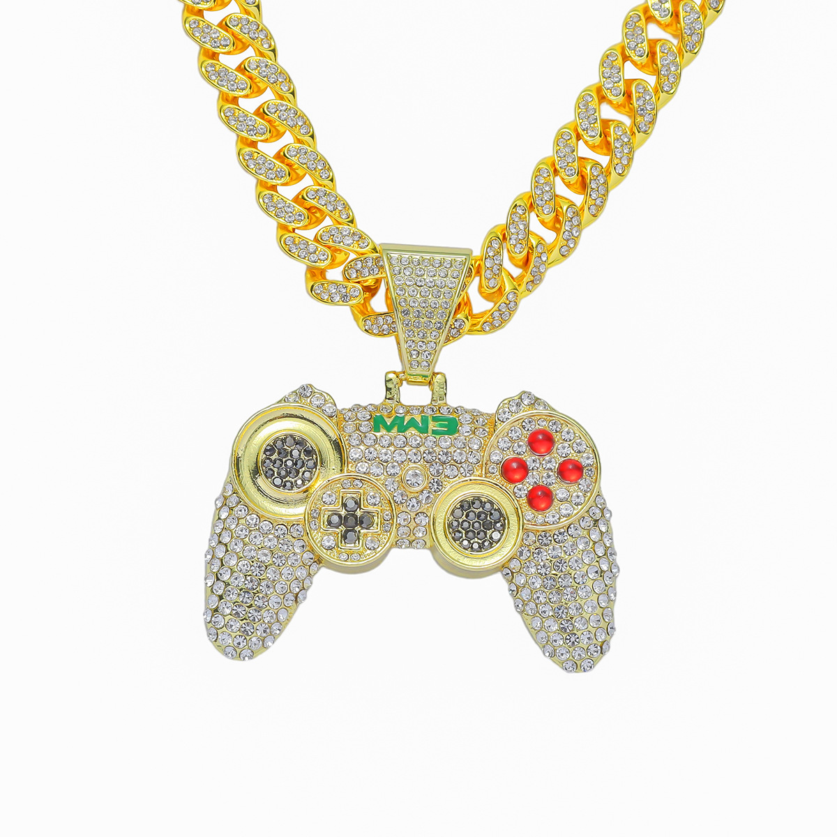 Hip Hop Game Controller Pendant Necklace Iced Out Alloy Rhinestone Cuban Link Chain Streetwear Jewelry For Men