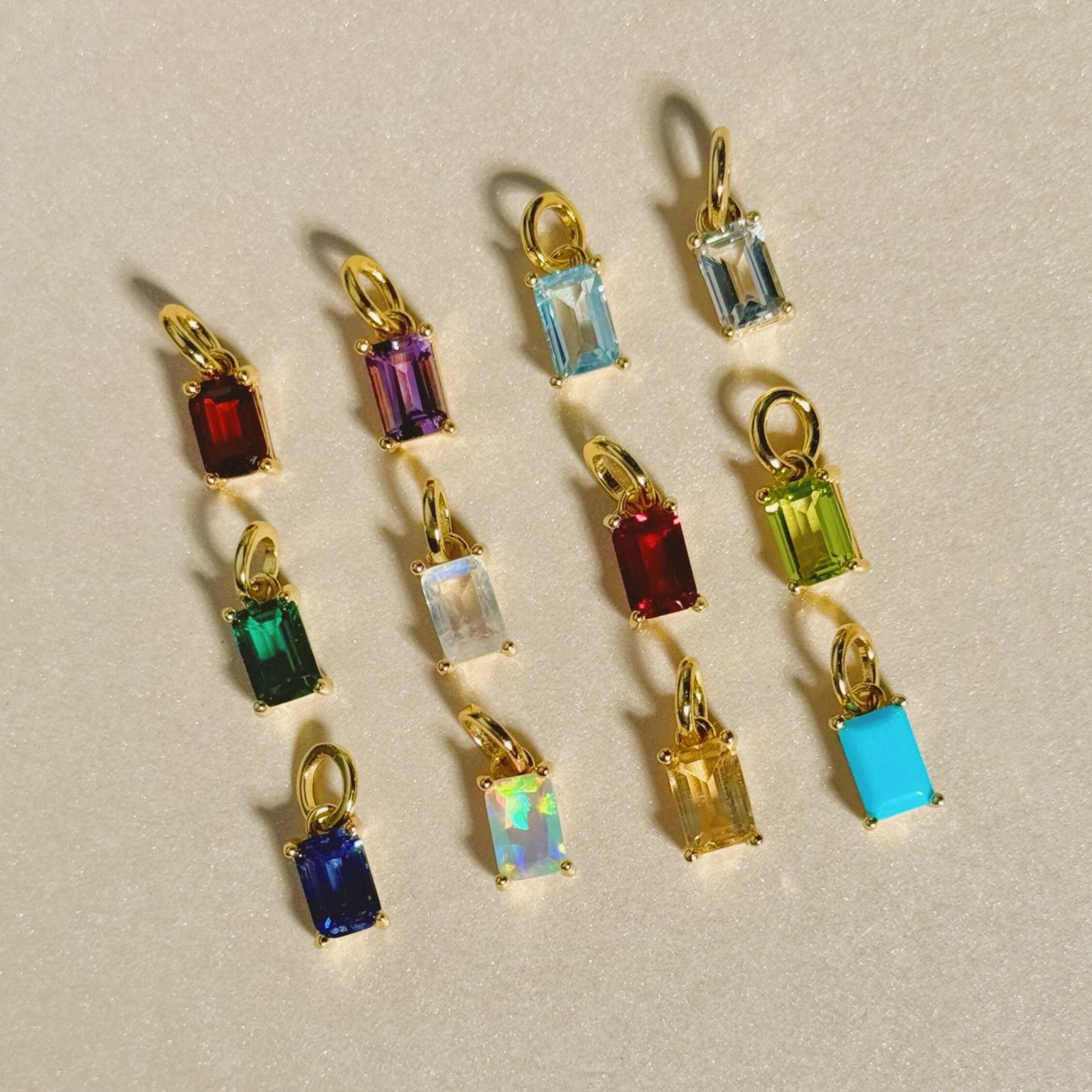 18K Gold Plated Stainless Steel Rectangular Zirconia Pendants DIY 12 Months Birthstone Charms Jewelry Making Findings For Necklace Bracelet Women