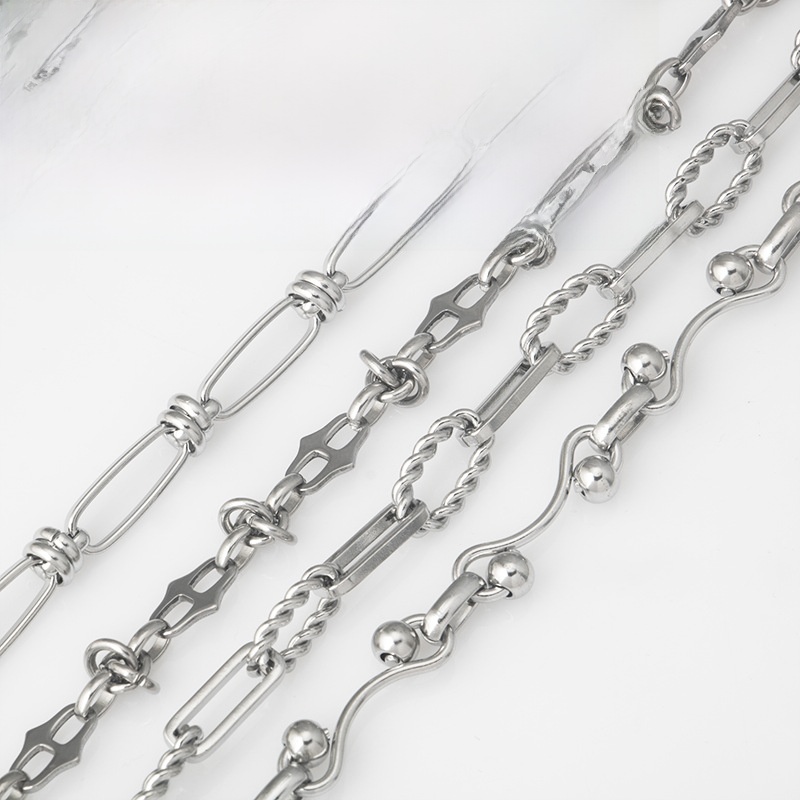 DIY Stainless Steel Chain Handmade Semi-Finished Link Chain For Necklace Bracelet Bag Accessories Jewelry Making Findings Sold By Meter Silver Color Metallic Accessory