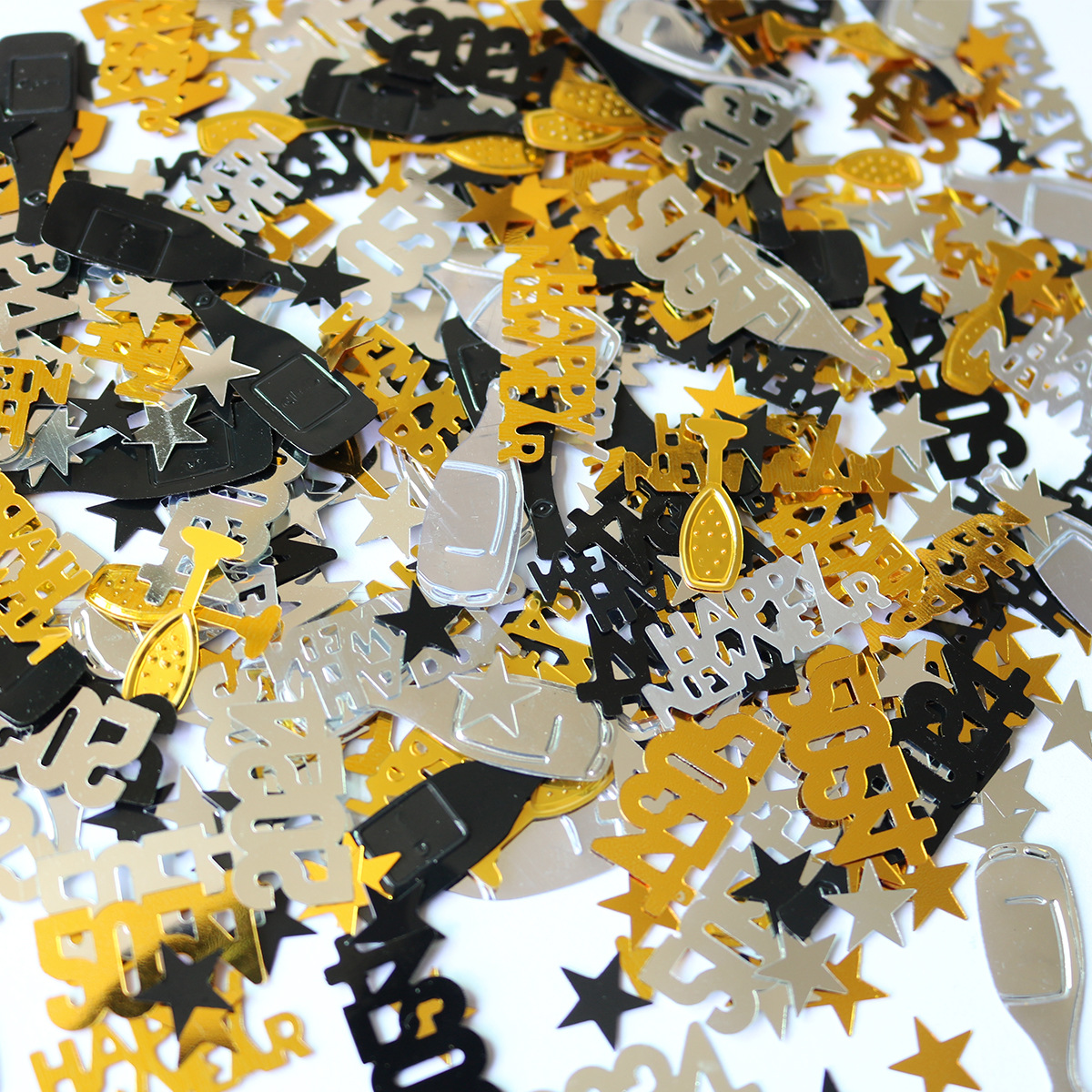 2025 Happy New Year Party Confetti Star Wine Bottle Cup Table Scatters Metallic Foil Glitter Confetti For New Year Eve Celebration Decorations 15g Per Pack