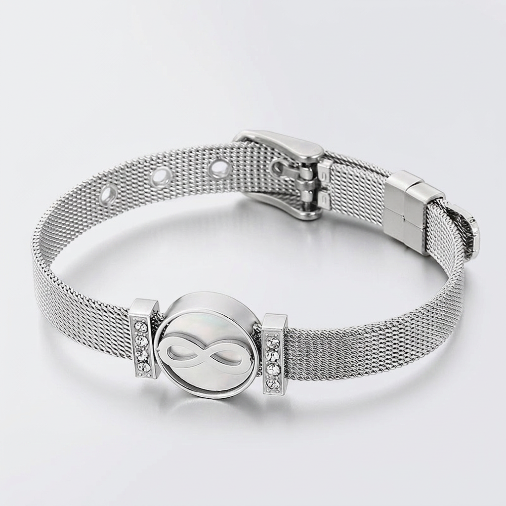 Stainless Steel Mesh Band Bracelet Adjustable Watch Strap Style With Rhinestone Charms Fashion Jewelry For Women