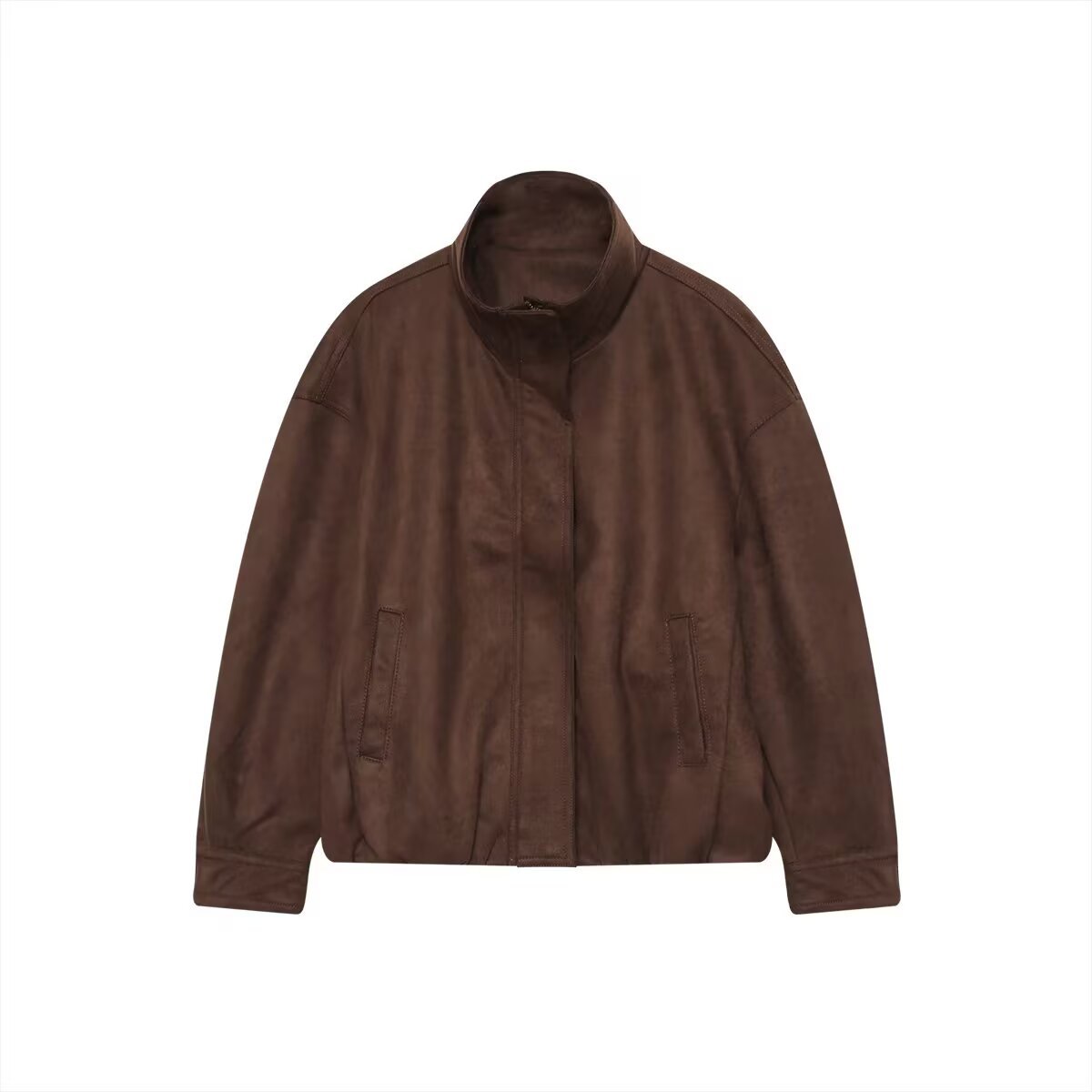 Women's Faux Suede Jacket Stand Collar Long Sleeve Single Breasted Solid Color Outerwear Casual Western Style Streetwear Jacket For Autumn Winter