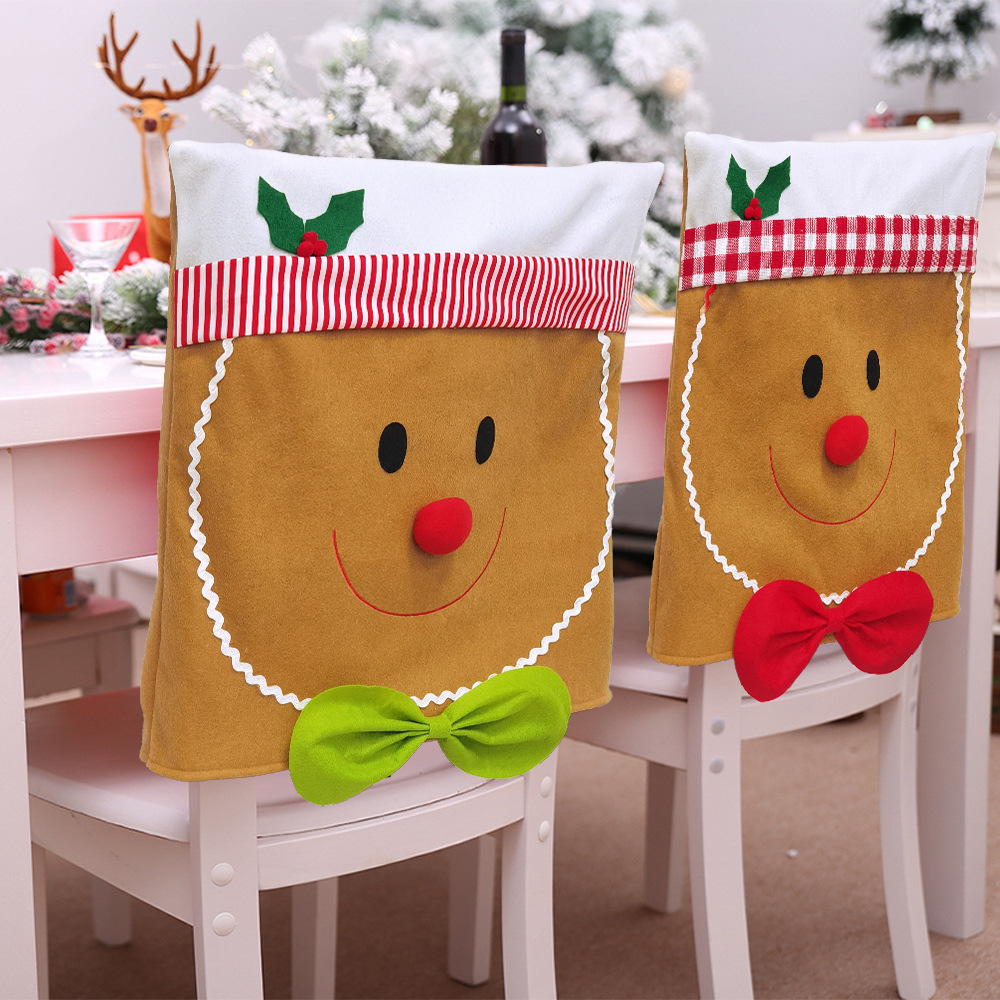 Christmas Gingerbread Man Chair Back Covers Fabric Festive Dining Chair Protector For Holiday Party Home Kitchen Decor Xmas Seat Ornament