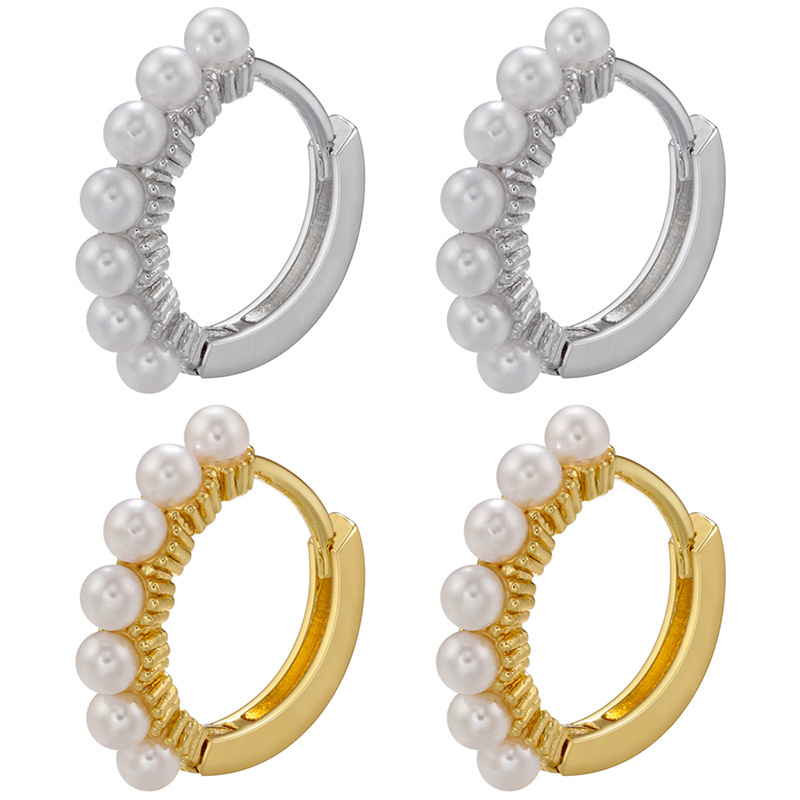 Minimalist Copper Plated Pearl Hoop Earrings Elegant French Style Small Huggie Jewelry For Women