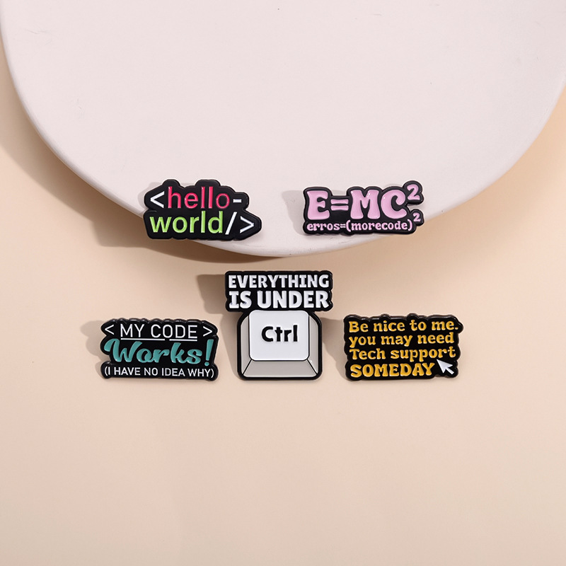 Programmer Geek IT Enamel Pins Lapel Brooch Zinc Alloy Code Hello World Tech Support Everything Is Under Ctrl Computer Science Jewelry Gift For Men Women