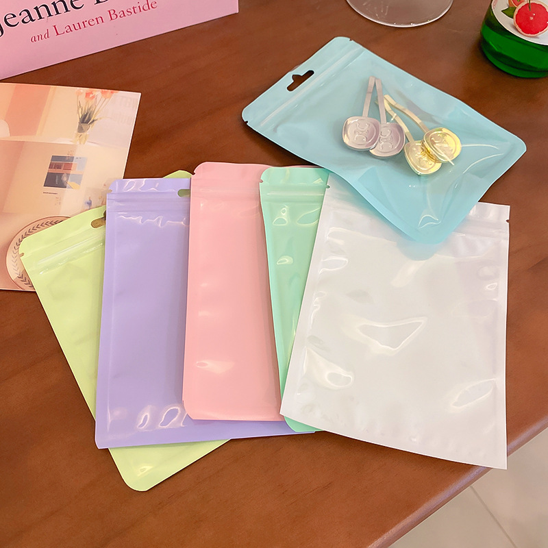 Macaron Colors Matte Plastic Self Sealing Bags Jewelry Packaging Pouches With Hanging Hole Resealable Zip Lock Small Item Storage Bags Waterproof Dustproof For Rings Earrings Necklace Display 10.5x15cm