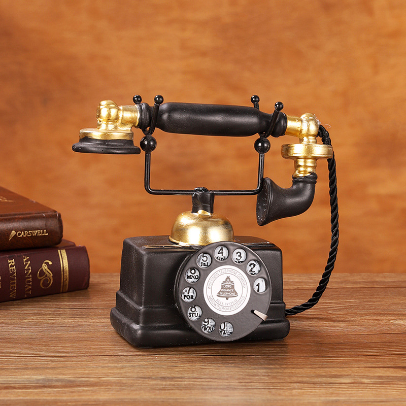 American Vintage Industrial Style Resin Telephone Model Decoration Antique Distressed Dial Phone Figurine For Home Office Cafe Bar Tabletop Ornament