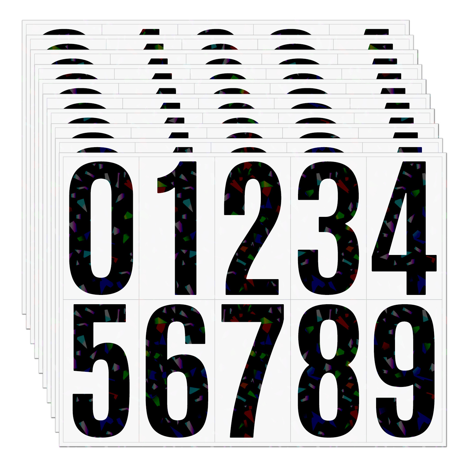 4 Inch Large Reflective Number Stickers Waterproof Vinyl Holographic Laser Mailbox Address Numbers Self-Adhesive 0-9 Sparkle Black Numbers For Trash Bin Storage House Sign Decor