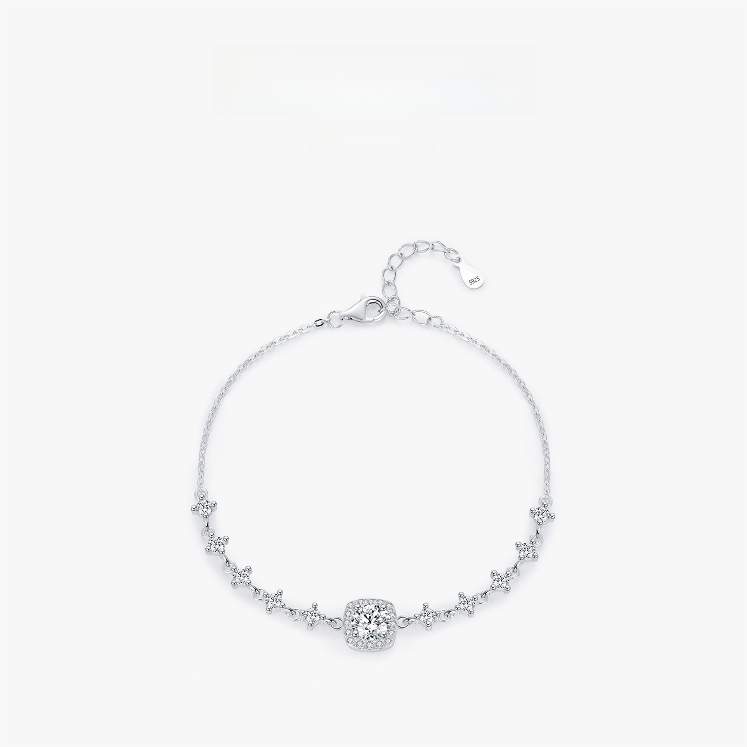 925 Sterling Silver Moissanite Bracelet 0.8ct D Color VVS1 Square Halo Star Adjustable Chain Sparkly Jewelry For Women Elegant Birthday Wedding Gift