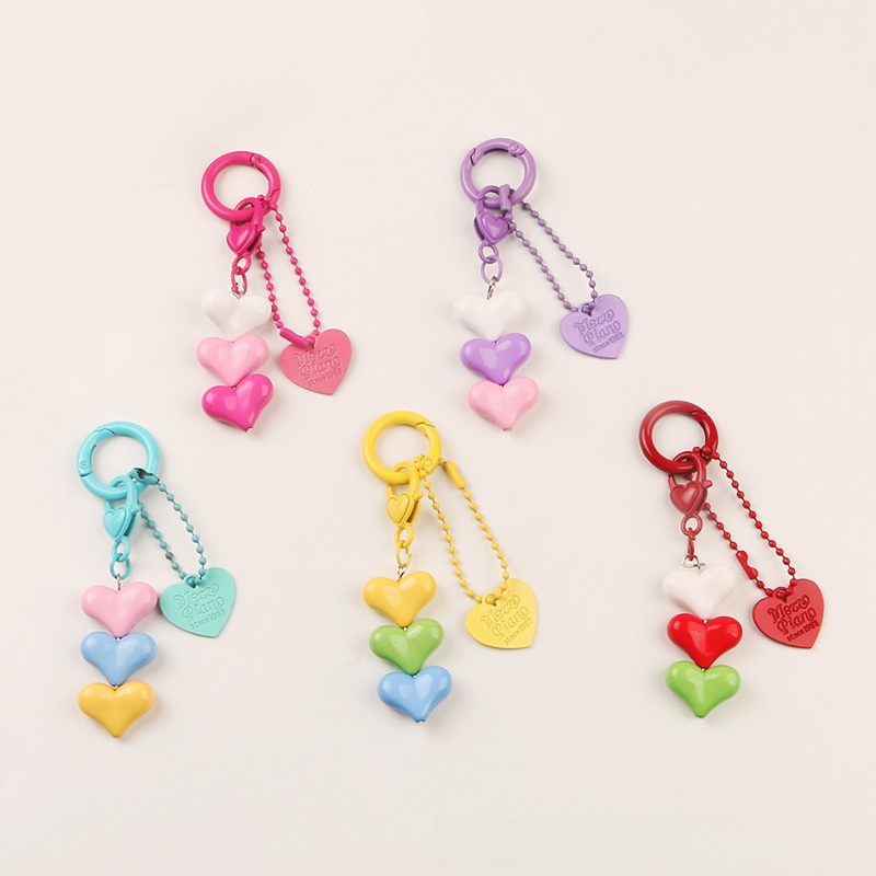 Colorful Sweet Heart Resin Bead Keychain For Women Girls Cute Heart Charm Bag Pendant Accessories Fashion Heart Shaped Key Ring