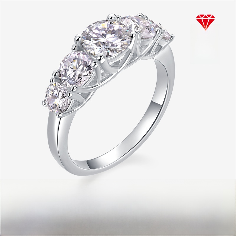 Luxury S925 Sterling Silver Moissanite Ring 1ct D Color VVS1 3EX Five Stone Row Eternity Band For Women Engagement Wedding Anniversary Fine Jewelry