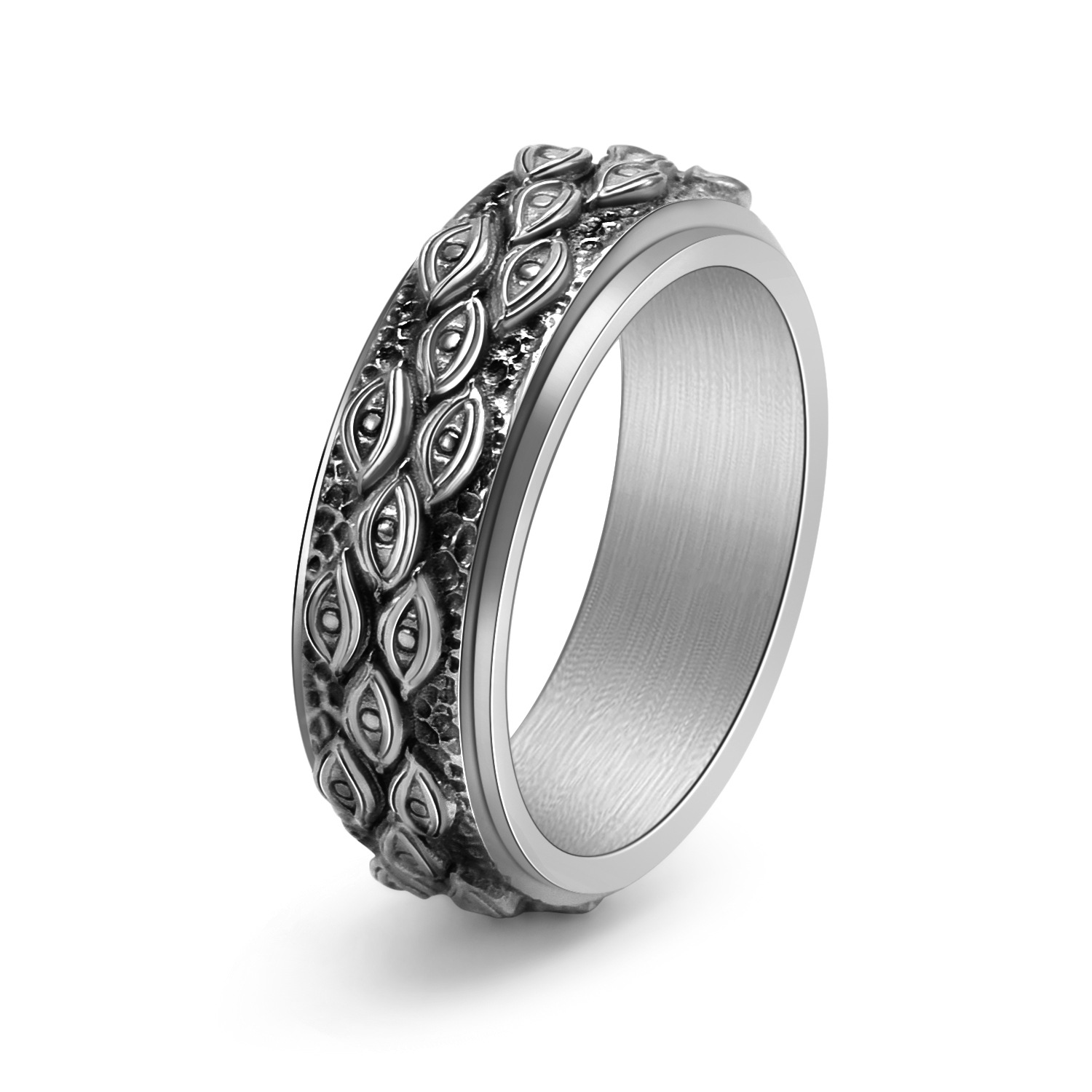 Retro Stainless Steel Evil Eye Spinner Ring Vintage Gothic Rotatable All Seeing Eye Relief Band For Men Worry Relief Jewelry Gift