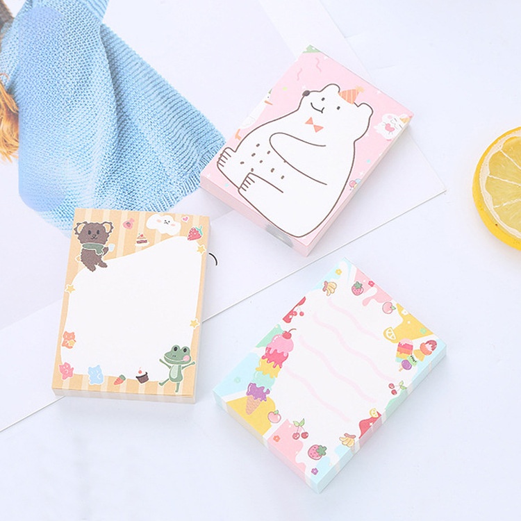 Cute Cartoon Bear Pattern Paper Notepad 100 Sheets Tearable Message Memo Pad For School Office Student Stationery