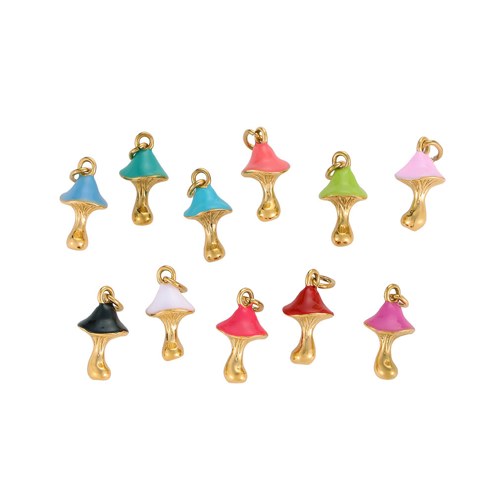 Stainless Steel Enamel Mushroom Pendants Colorful Cute Mini Mushroom Charms For DIY Jewelry Making Necklace Bracelet Accessories Wholesale