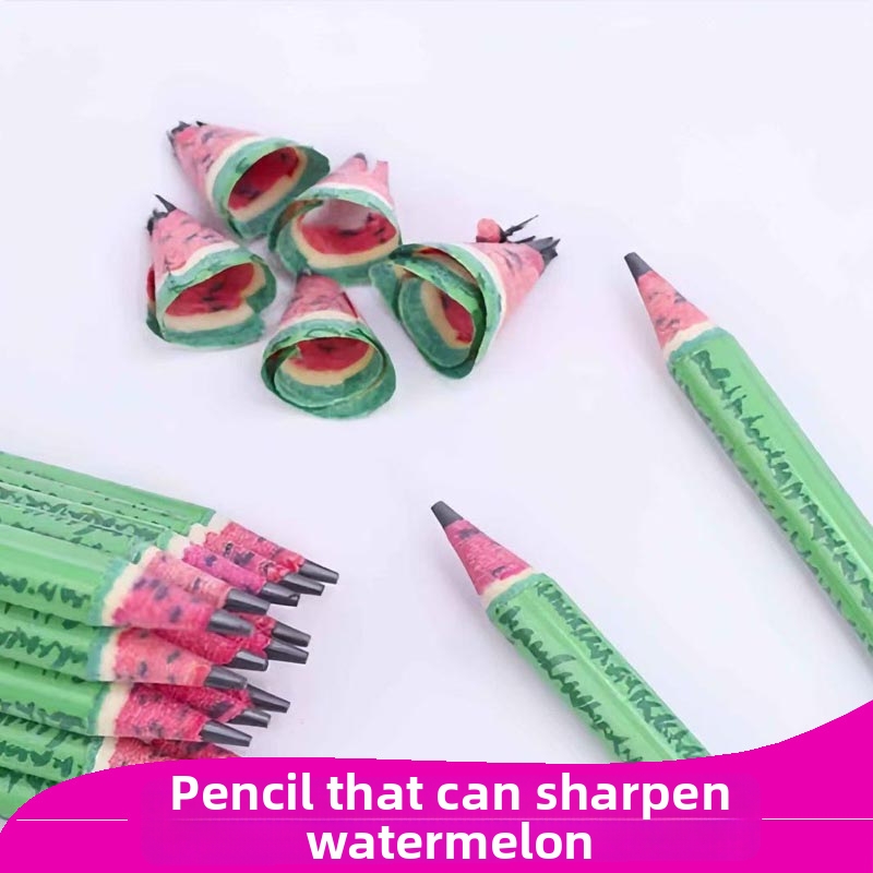 12PCS Eco-Friendly Recycled Paper Rainbow Pencils And Watermelon Pattern Wood HB Pencils For Kids Writing Drawing School Office Supplies Stationery Set