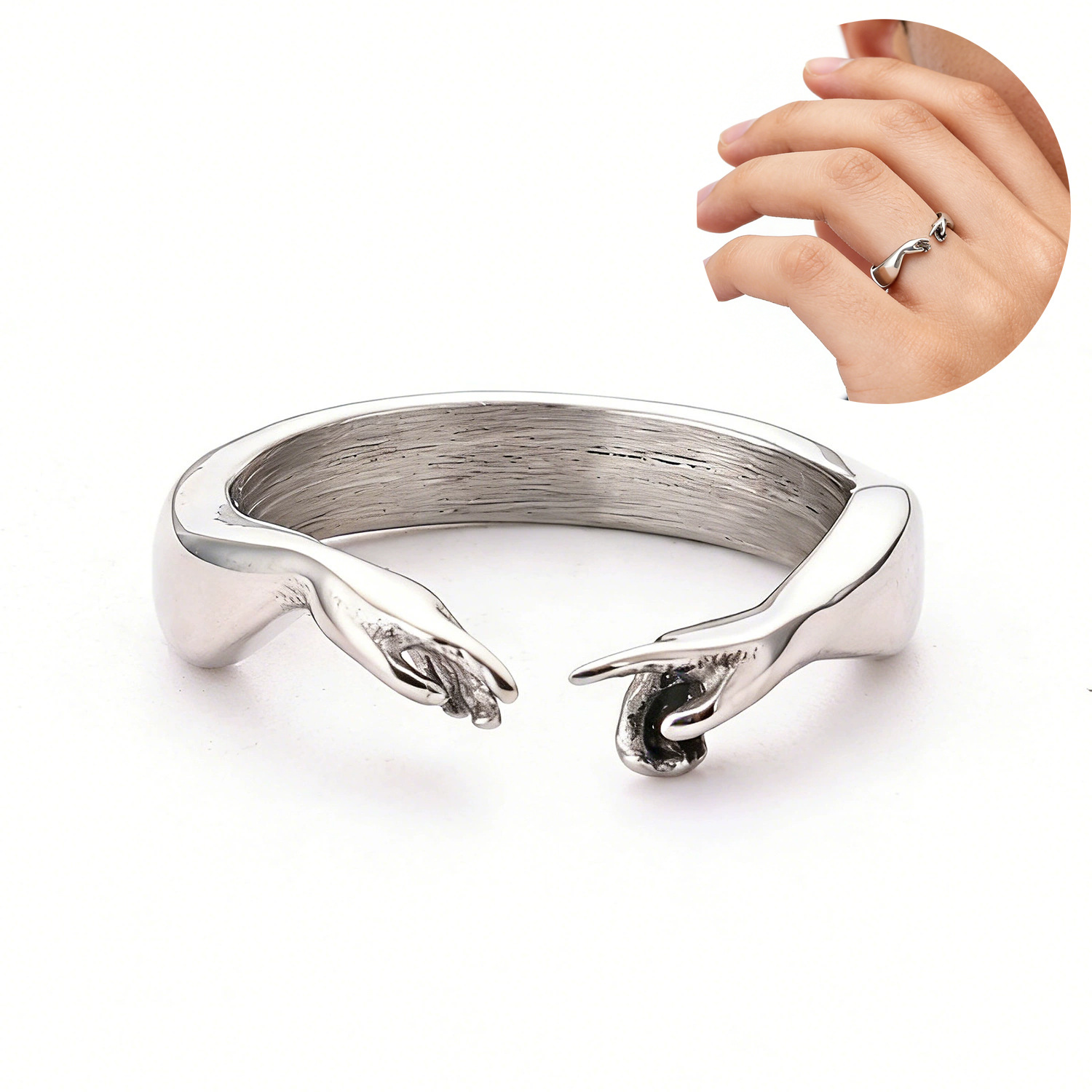 Vintage Stainless Steel Open Adjustable Ring Creation Of Adam Hand Gesture Design Order Of The Eastern Star Enamel Pentagram Ring Celtic Knot Jewelry For Men Women