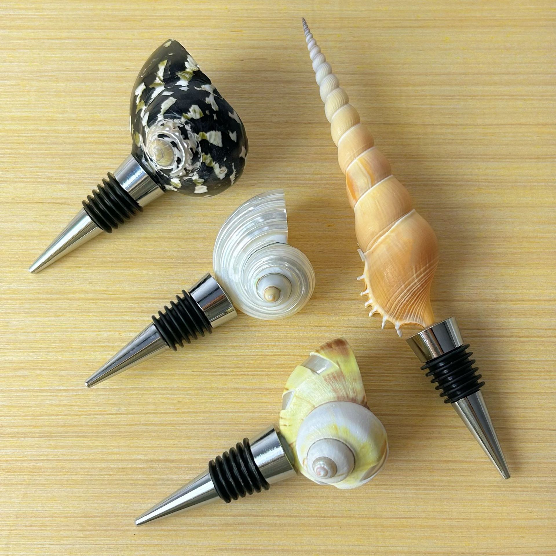 Natural Sea Shell Wine Bottle Stopper Stainless Steel Reusable Sealed Wine Plug For Champagne Wine Fresh Keeping Mediterranean Home Bar Decor Accessories
