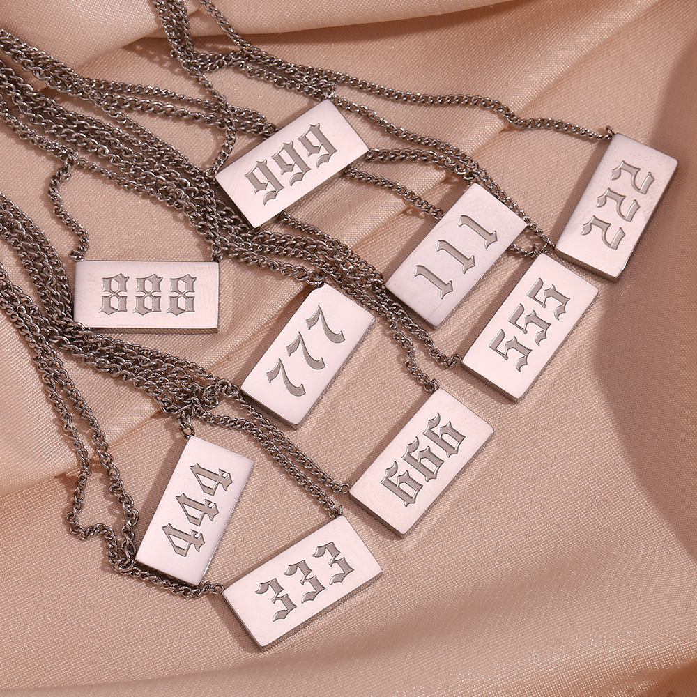 Angel Number Necklace Stainless Steel Gothic Pendant Minimalist Jewelry For Women Silver Tone