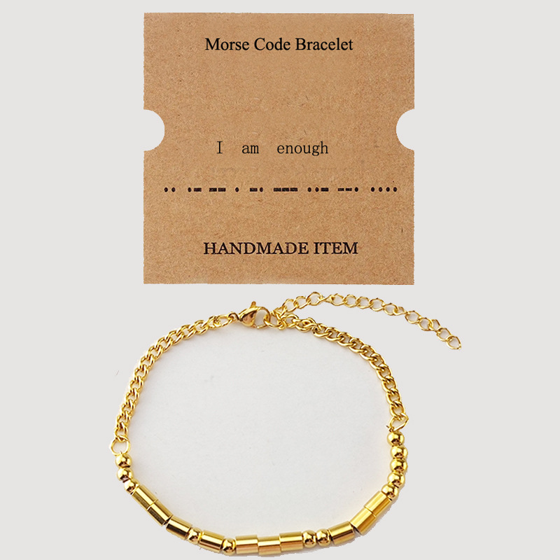 Stainless Steel Morse Code Bracelet For Women Men Handmade Gold Silver Beaded Chain Adjustable Secret Message Bracelet Jewelry Gift