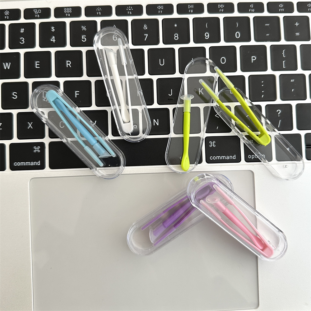 Portable Contact Lens Inserter Remover Set Plastic Silicone Tweezer Suction Stick With Clear Case Eye Care Helper For Travel Daily Use Macaron Colors