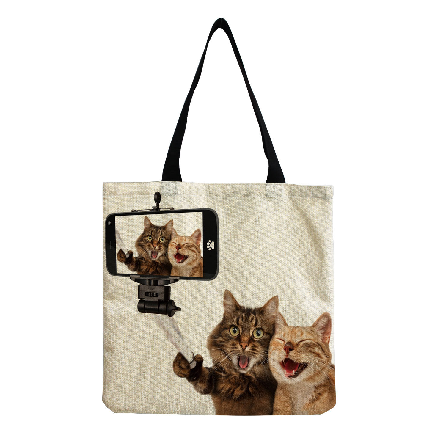 Women's Casual Cotton Linen Tote Bag Eco-Friendly Reusable Shopping Handbag With Cute Cat Printing Large Capacity Shoulder Bag For Daily Travel Grocery