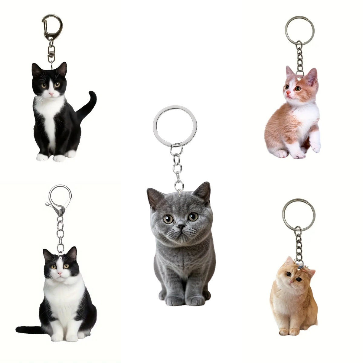 Realistic Acrylic Cat Keychain Double Sided Printing Tuxedo Orange Siamese Cat Pet Charm For Backpack Purse Decor Animal Lover Gift Key Ring