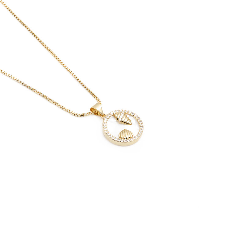 Elegant Gold Copper Zirconia Shell Conch Pendant Necklace For Women Adjustable Box Chain Necklace Minimalist Jewelry For Daily Wearing
